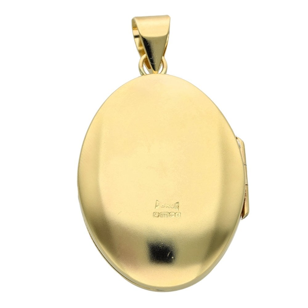 9ct Yellow Gold Oval Feather-Engraved Locket - 29x42x10mm -11.8g