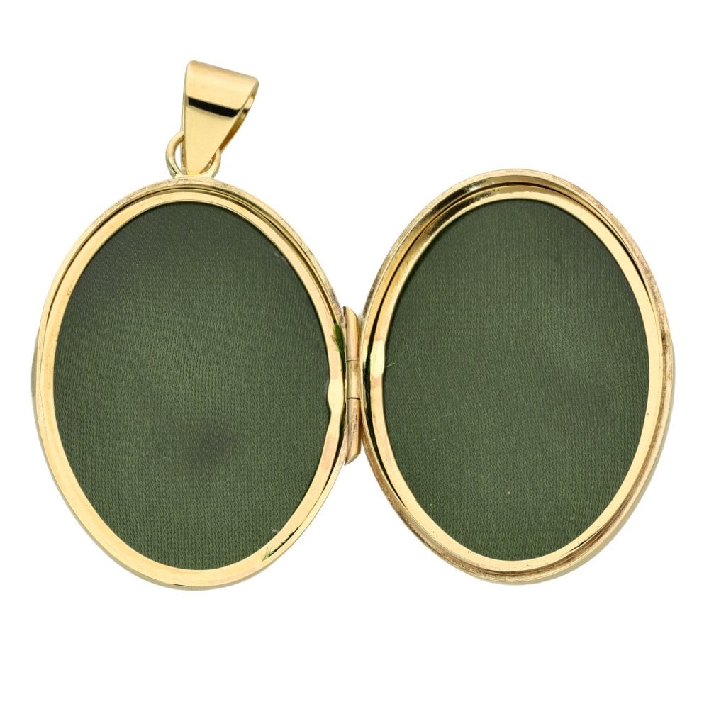 9ct Yellow Gold Oval Feather-Engraved Locket - 29x42x10mm -11.8g