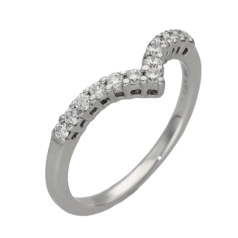 Ladies 18ct White Gold Diamond Wishbone Ring - Size M