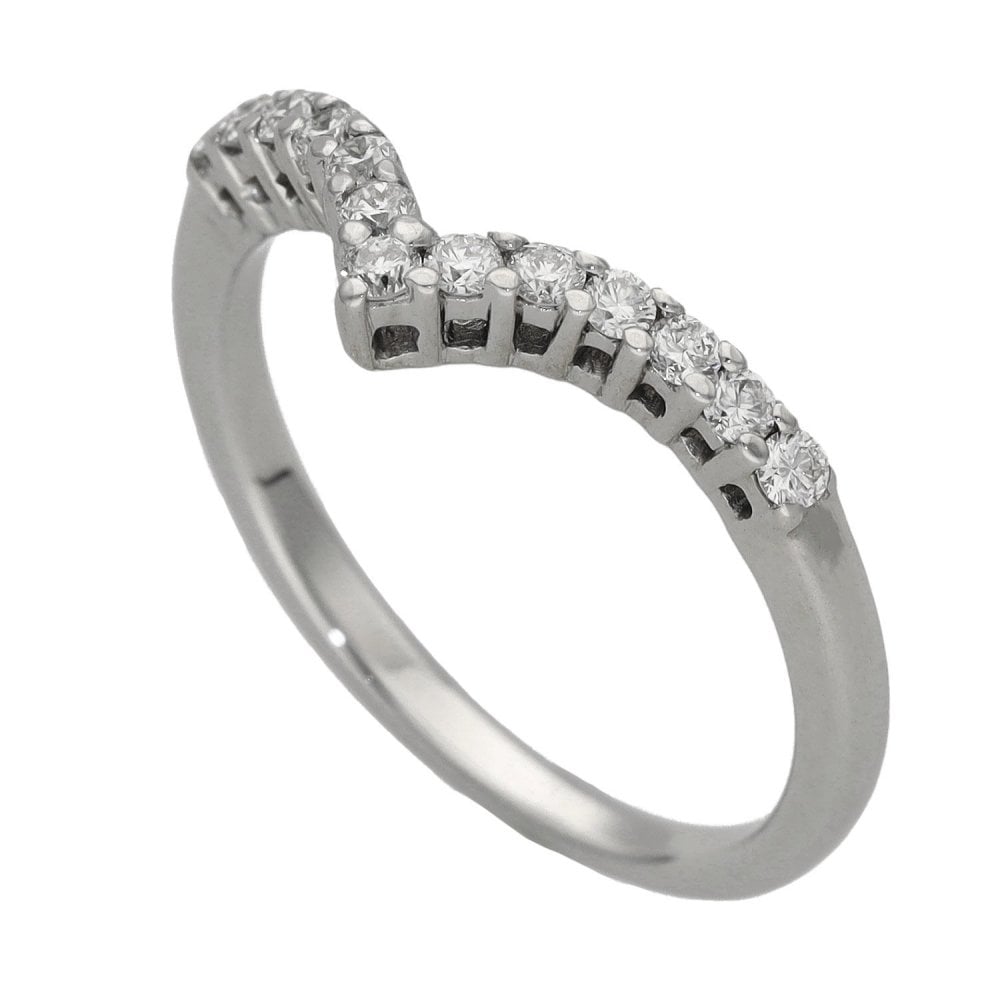 Ladies 18ct White Gold Diamond Wishbone Ring - Size M