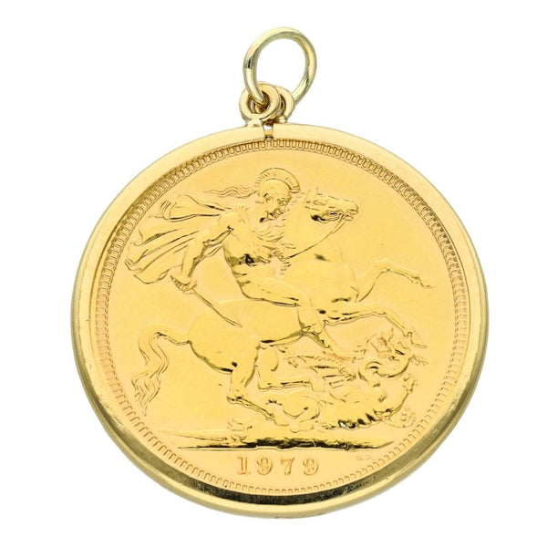 1979 Yellow Gold Full Sovereign Coin Pendant - 8.8g