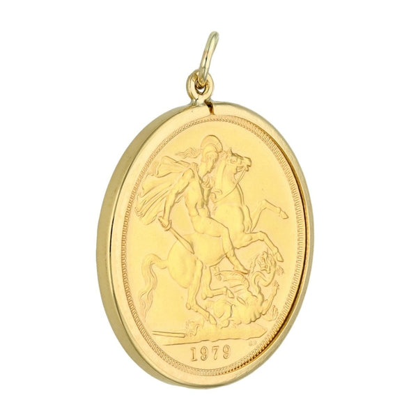 1979 Yellow Gold Full Sovereign Coin Pendant - 8.8g