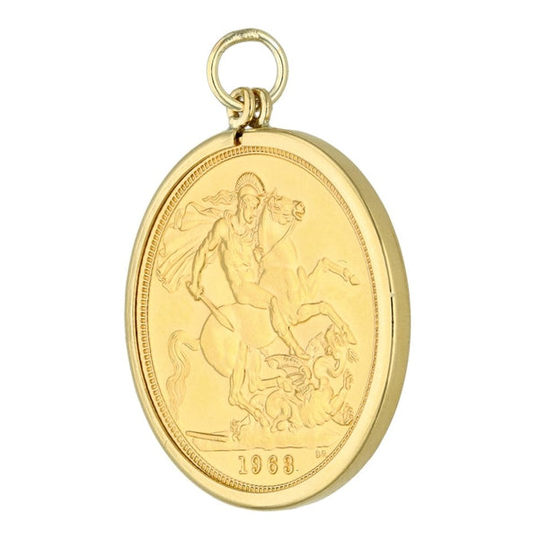 1963 Yellow Gold Full Sovereign Coin Pendant - 8.8g
