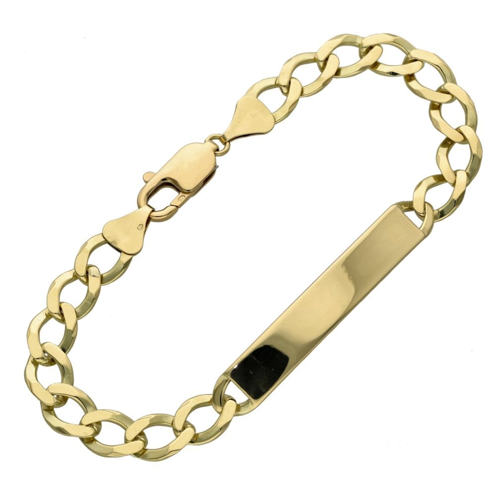 Gents 9ct Yellow Gold Curb ID Bracelet - 8" - 10.7g