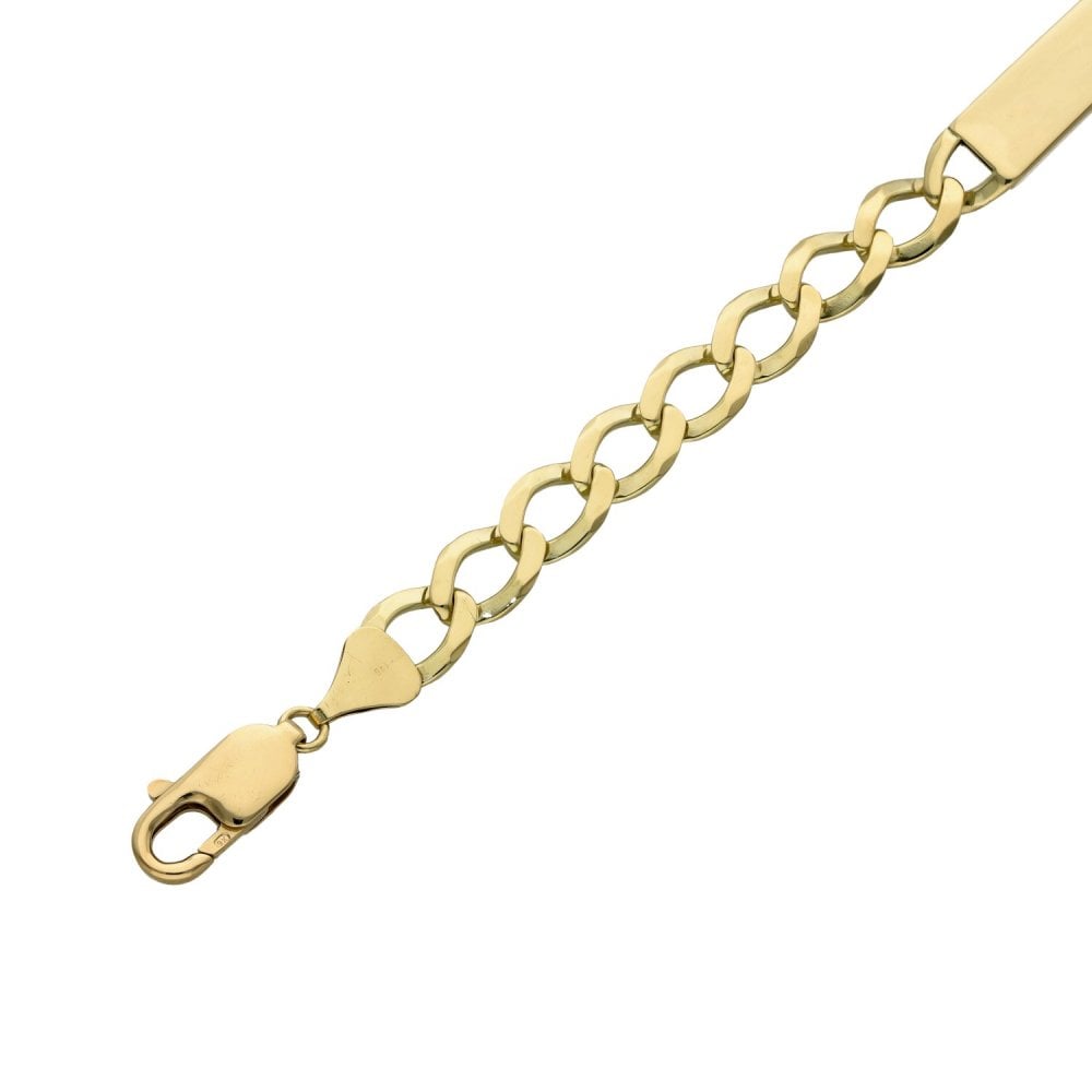 Gents 9ct Yellow Gold Curb ID Bracelet - 8" - 10.7g