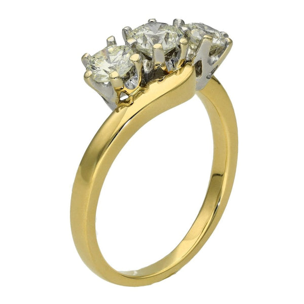 18ct Yellow Gold Diamond Trilogy Ring - Size M - 1.00ct