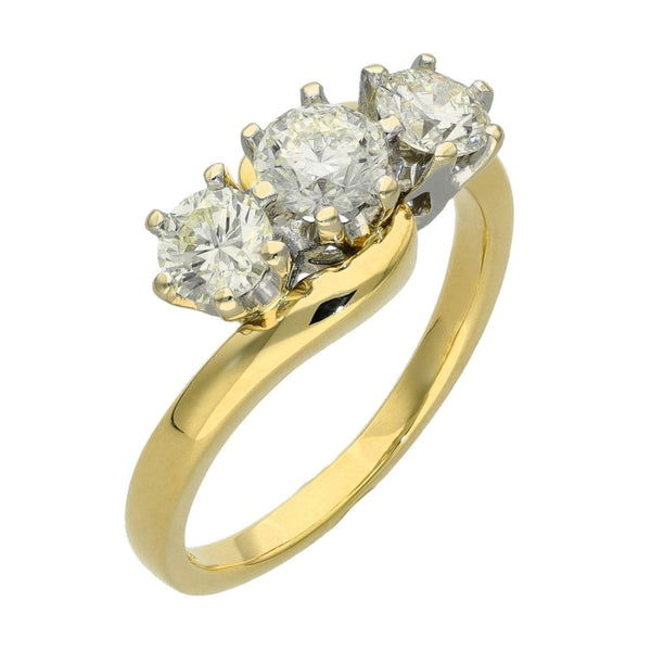 18ct Yellow Gold Diamond Trilogy Ring - Size M - 1.00ct