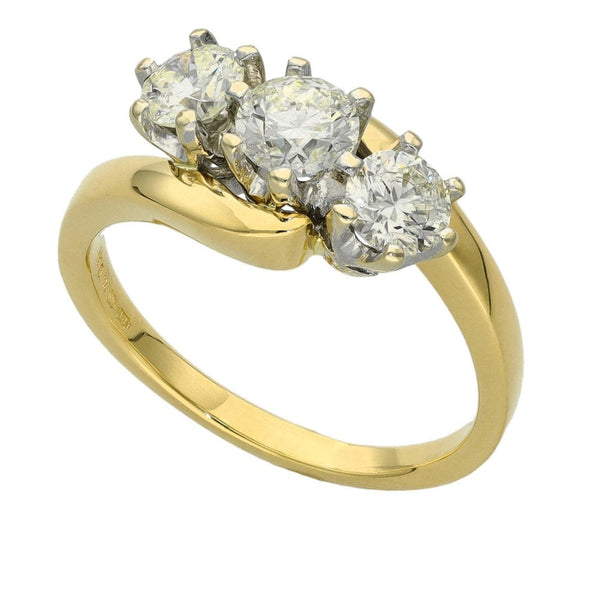 18ct Yellow Gold Diamond Trilogy Ring - Size M - 1.00ct