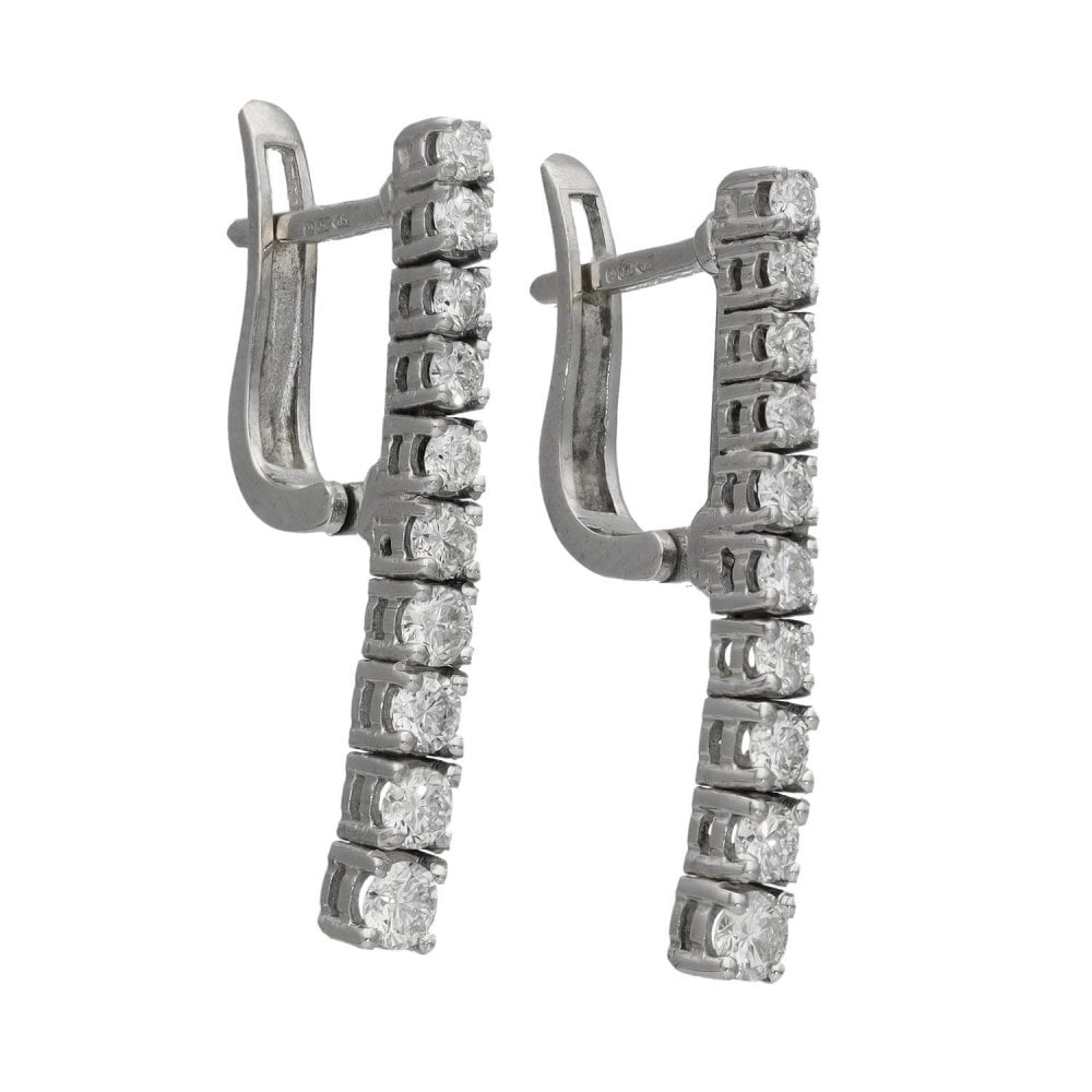 18ct White Gold Diamond Drop Earrings - 0.96ct