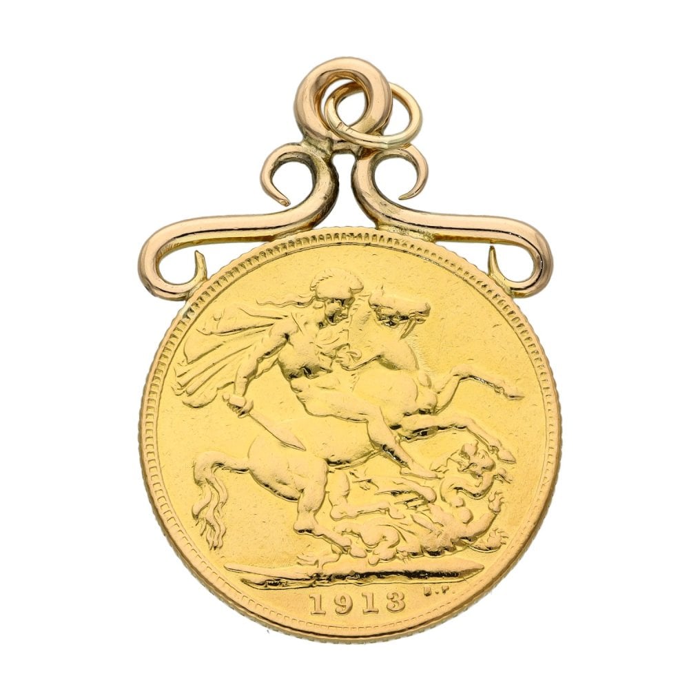 1913 Yellow Gold Full Sovereign Coin Pendant - 8.8g