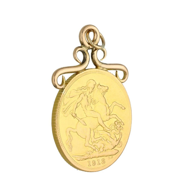 1913 Yellow Gold Full Sovereign Coin Pendant - 8.8g