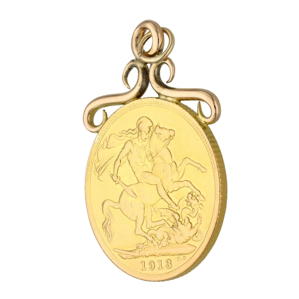 1913 Yellow Gold Full Sovereign Coin Pendant - 8.8g