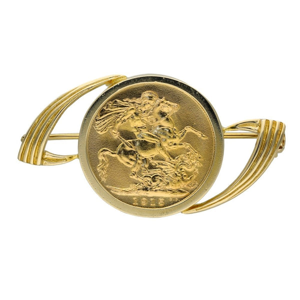 1915 Yellow Gold Full Sovereign Coin Brooch - 11.4g