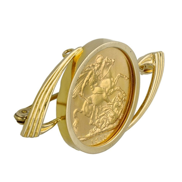 1915 Yellow Gold Full Sovereign Coin Brooch - 11.4g