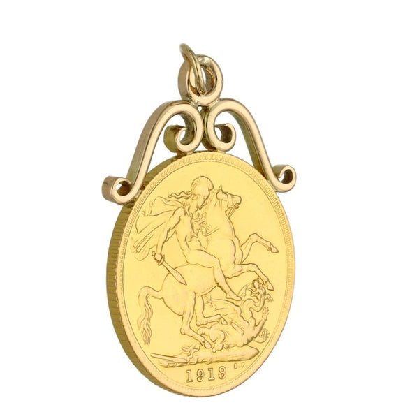 1913 Yellow Gold Full Sovereign Coin Pendant - 9.0g