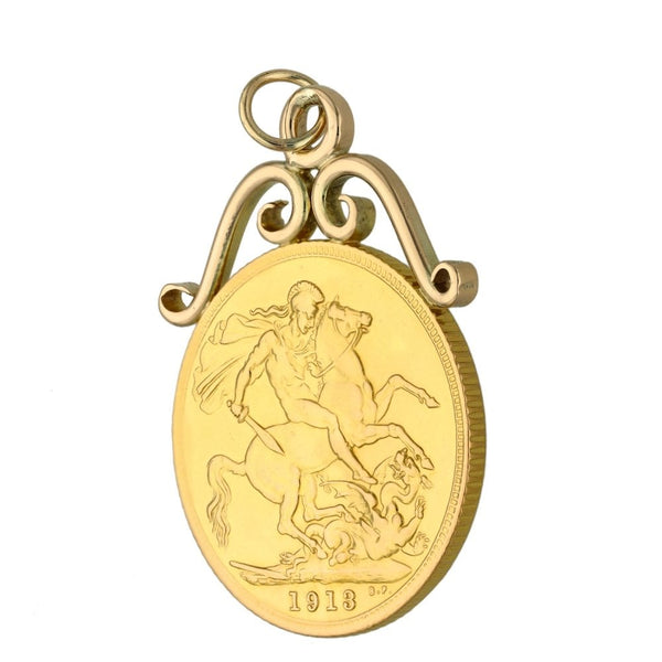1913 Yellow Gold Full Sovereign Coin Pendant - 9.0g