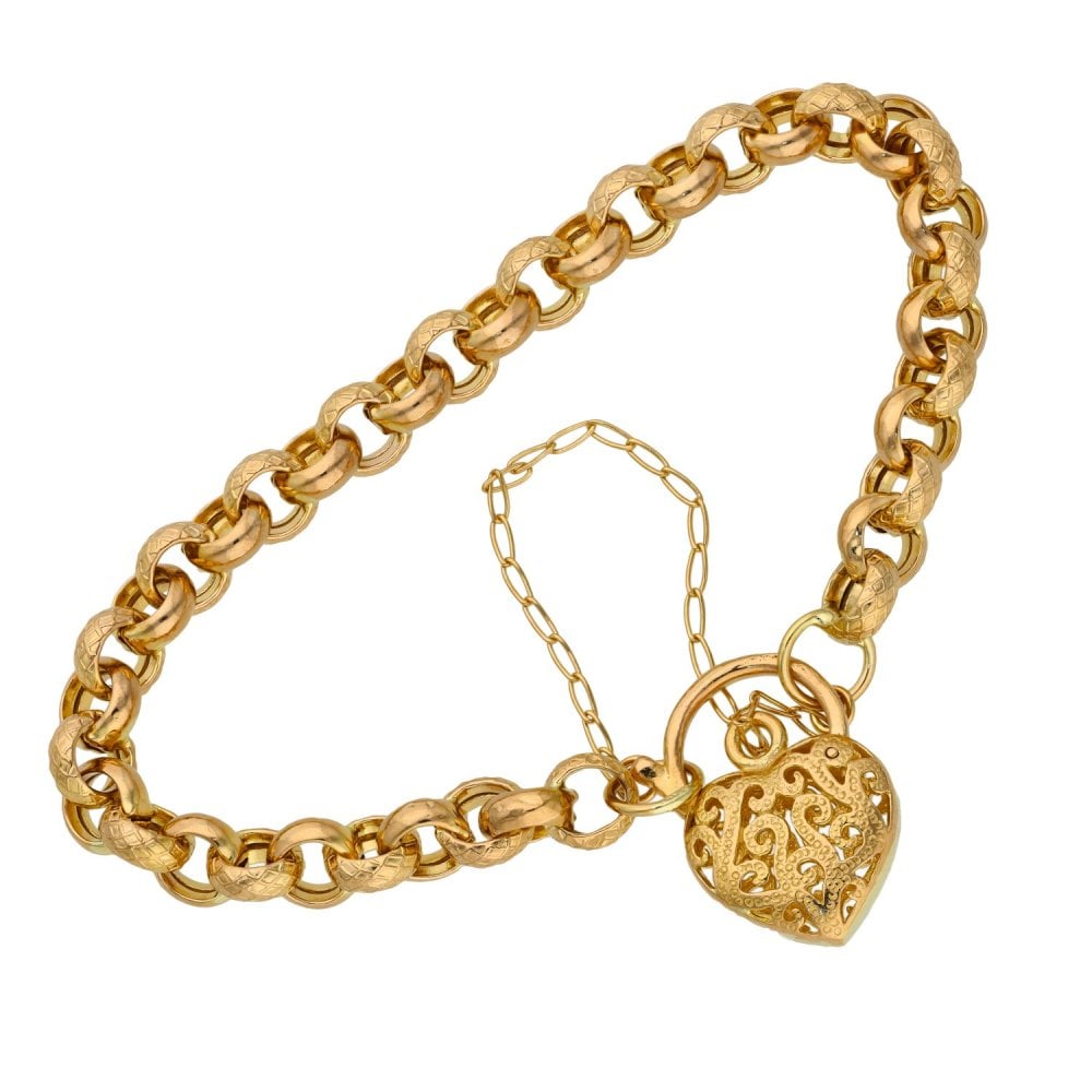 Ladies 9ct Yellow Gold Belcher Bracelet With Padlock - 12.3g
