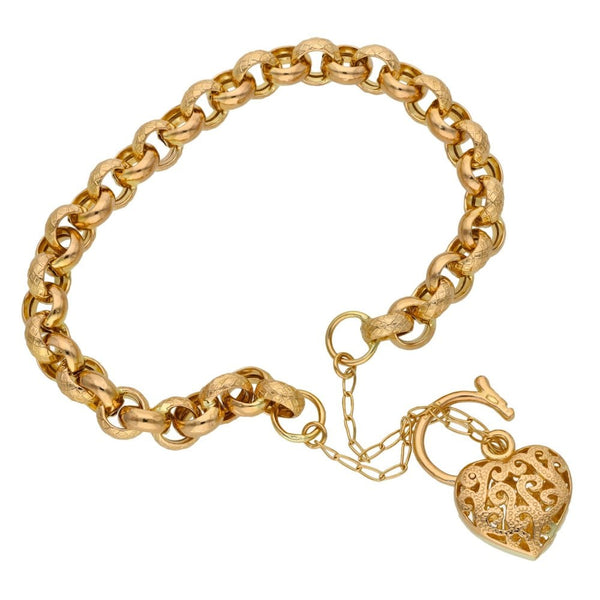 Ladies 9ct Yellow Gold Belcher Bracelet With Padlock - 12.3g