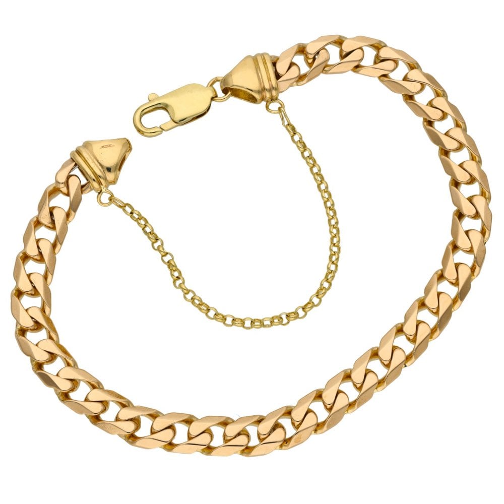 Mens 9ct Yellow Gold Curb Bracelet - 27.3g