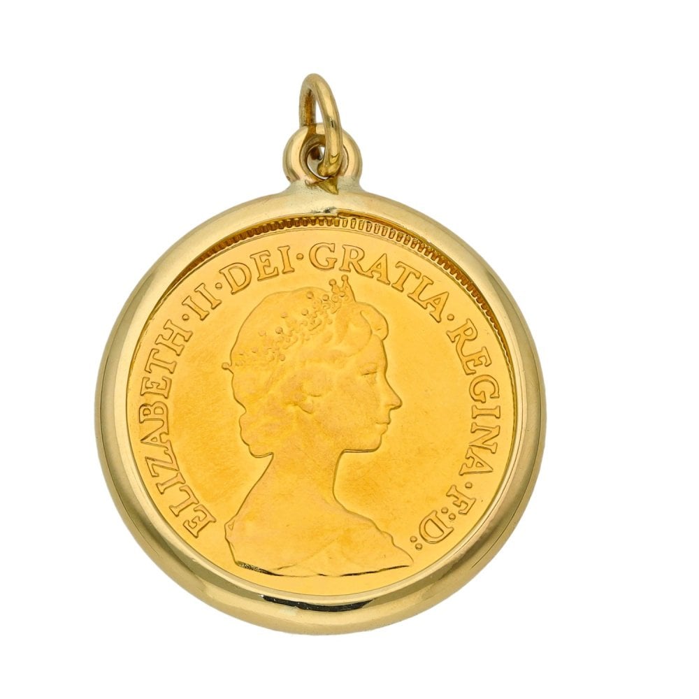1982 Yellow Gold Half Sovereign Coin Pendant - 4.8g