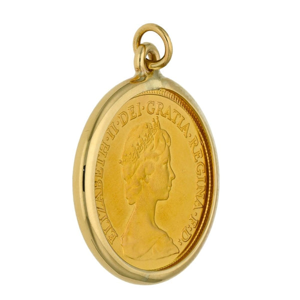 1982 Yellow Gold Half Sovereign Coin Pendant - 4.8g