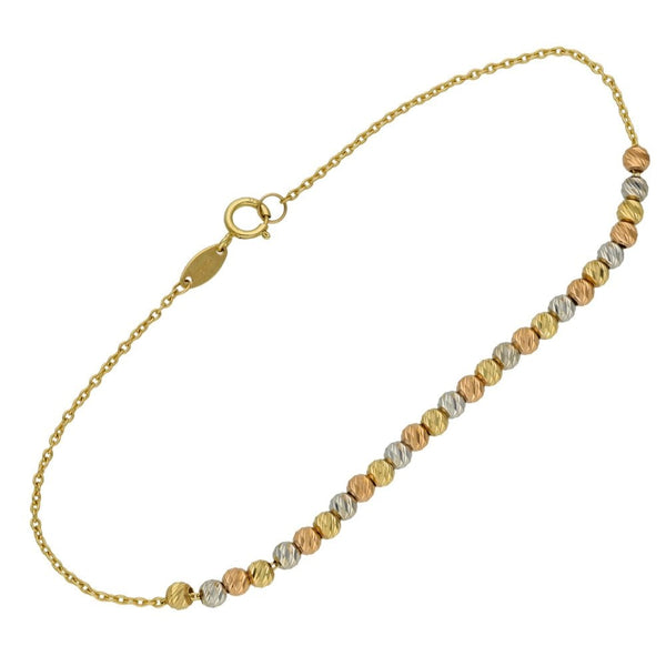 9ct Multi-Tone Gold Fancy Bead & Trace Bracelet - 7.5" - 2.0g