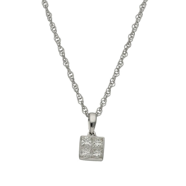 Ladies 9ct White Gold Diamond Pendant & 18" Necklace - 0.25ct