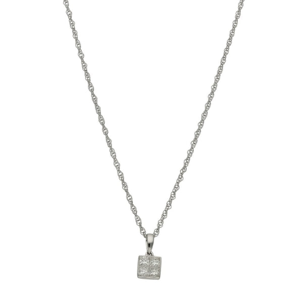 Ladies 9ct White Gold Diamond Pendant & 18" Necklace - 0.25ct