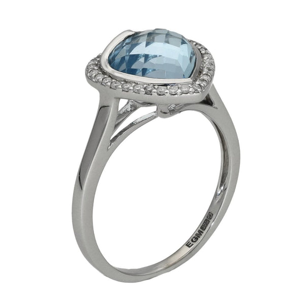 Ladies 9ct White Gold Aquamarine & Diamond Heart Ring - 0.16ct