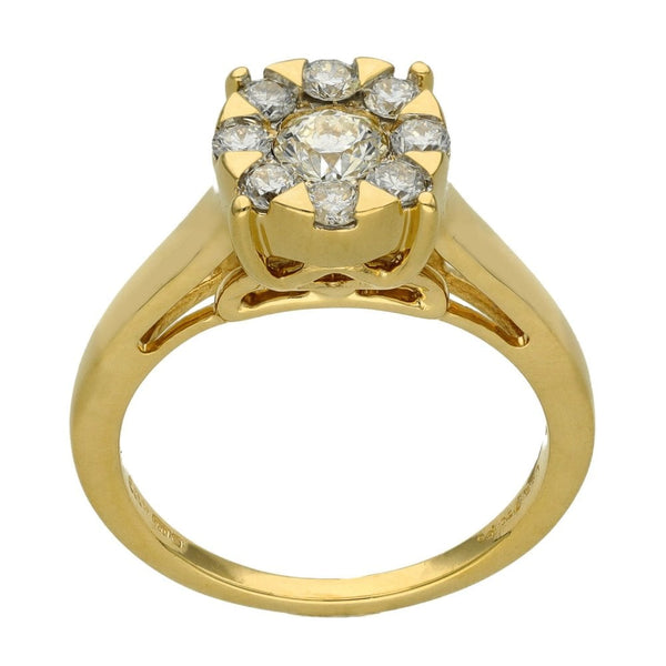18ct Yellow Gold Diamond Cluster Ring - Size O - 0.75ct