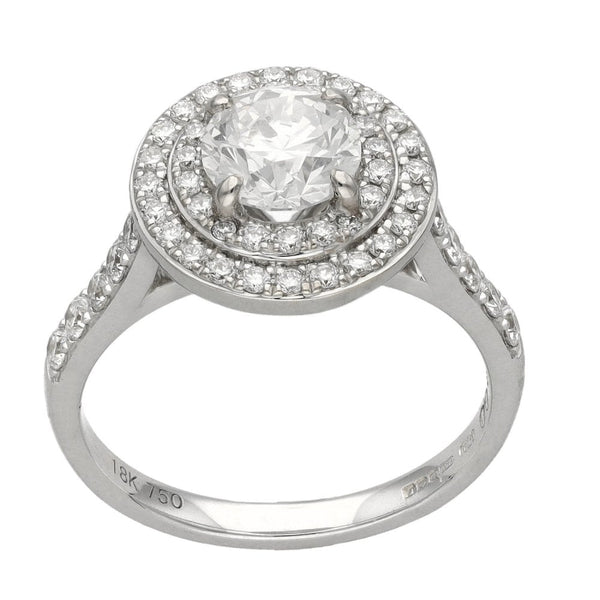 Ladies 18ct White Gold Diamond Double Halo Ring - 1.61ct