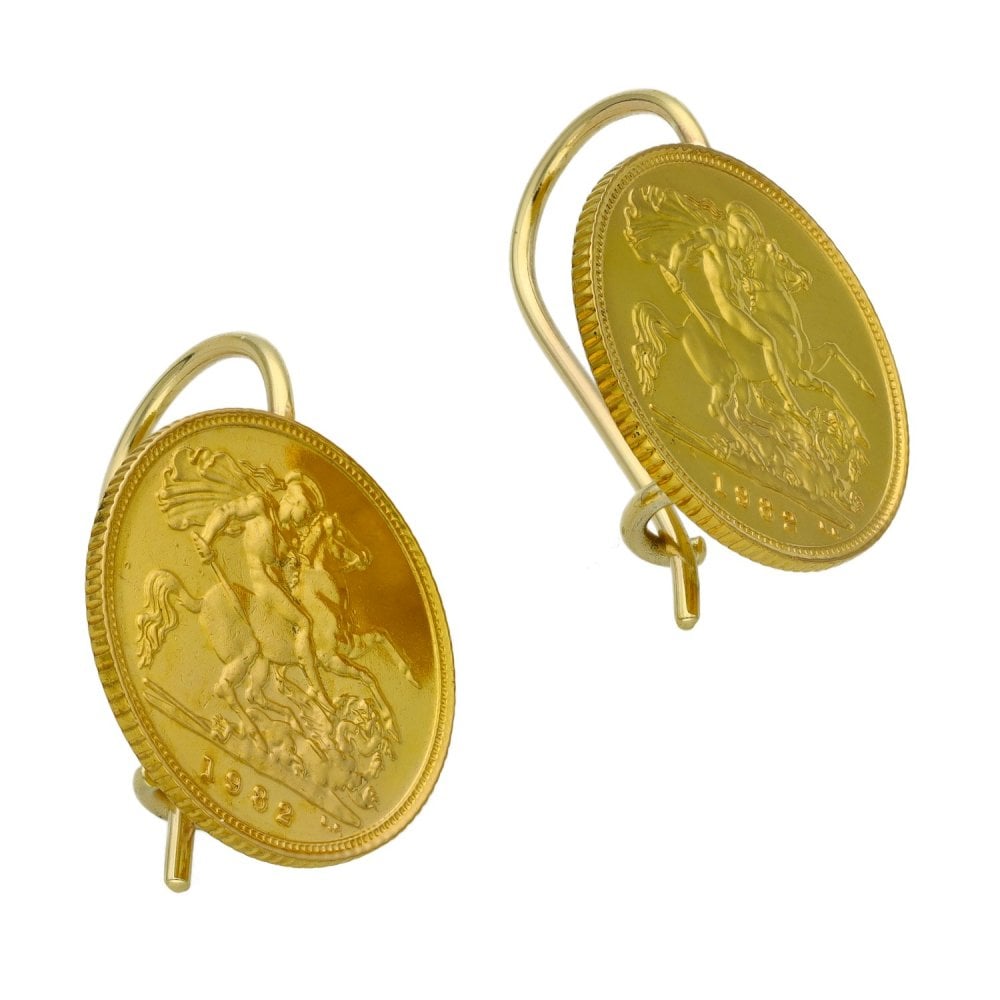 1982 Yellow Gold Half Sovereign Coin Earrings - 9.3g