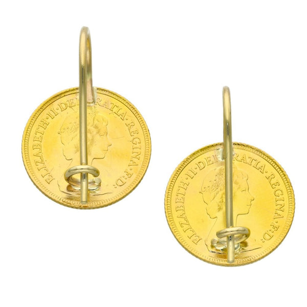 1982 Yellow Gold Half Sovereign Coin Earrings - 9.3g