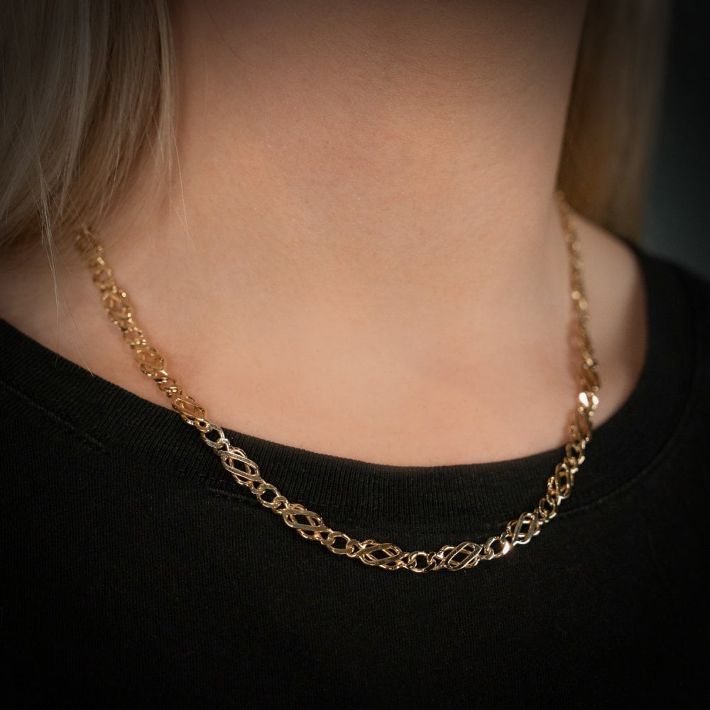 Ladies 9ct Yellow Gold Celtic Style Chain - 18" - 19.4g