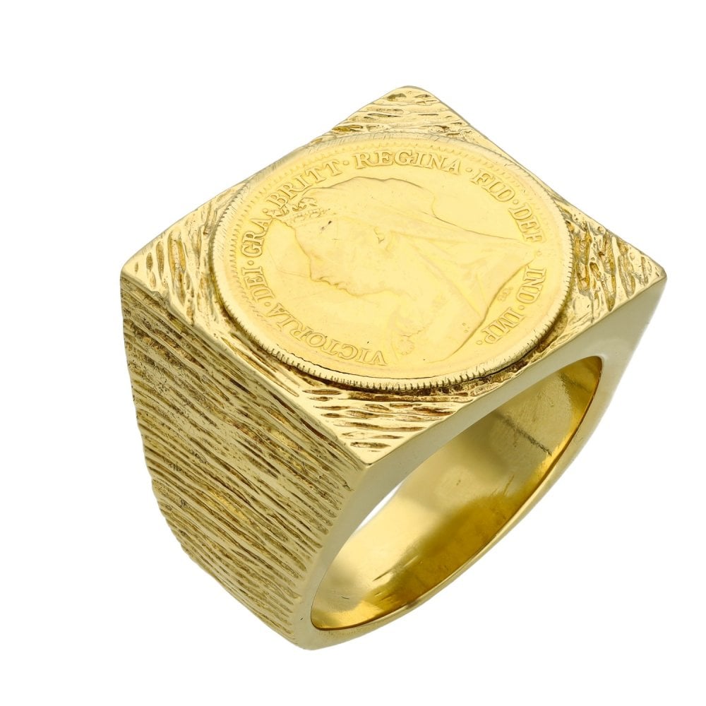 Yellow Gold Half Sovereign Coin Mounted Ring - Size X