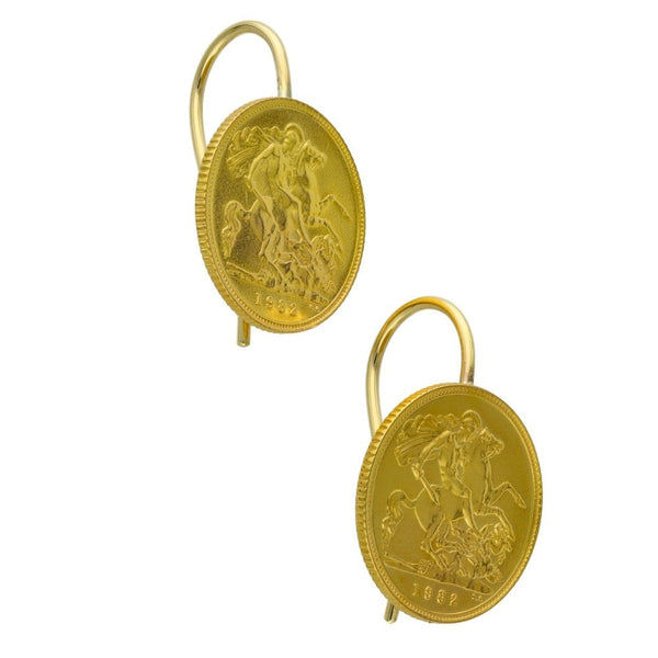 1982 Yellow Gold Half Sovereign Coin Earrings - 9.3g