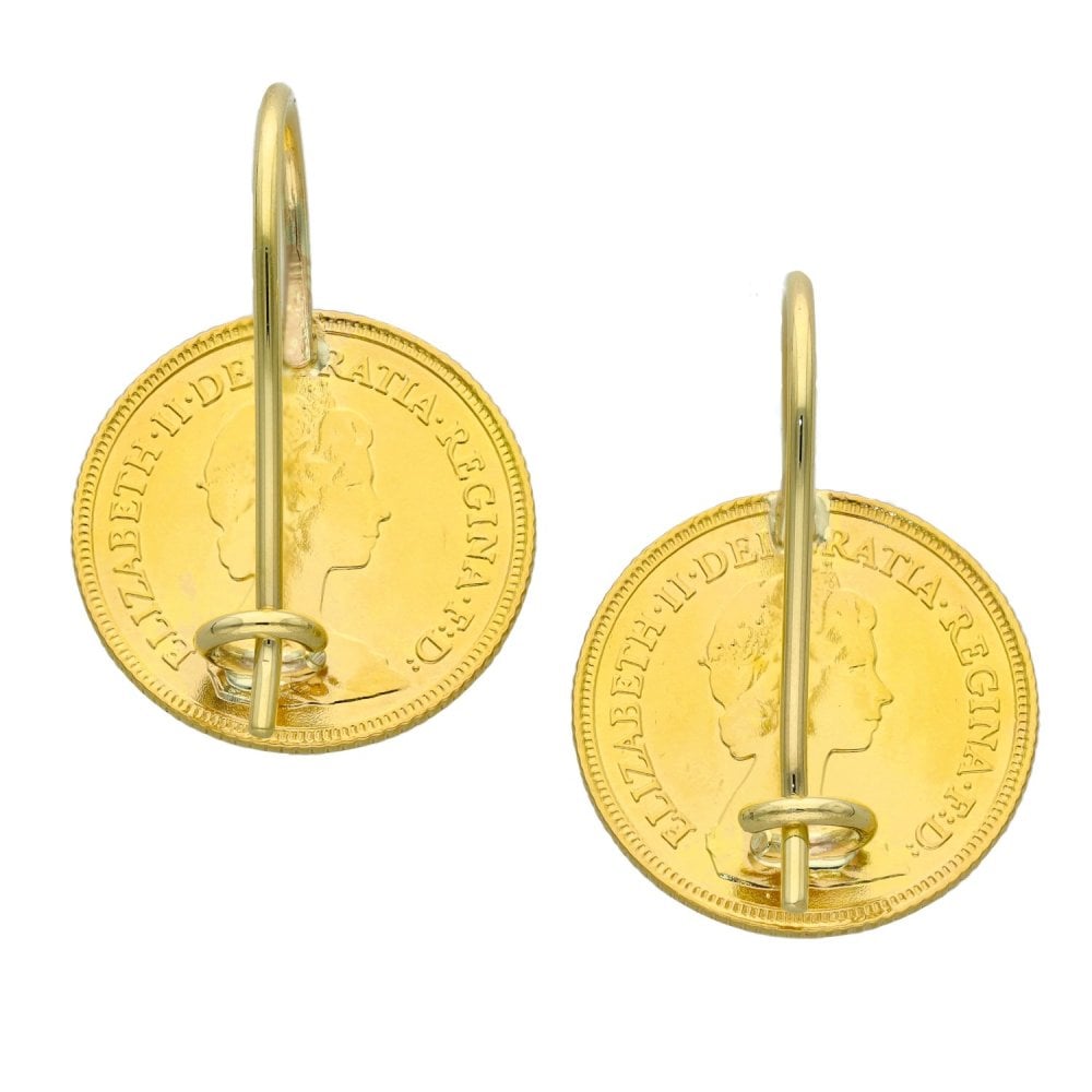 1982 Yellow Gold Half Sovereign Coin Earrings - 9.3g