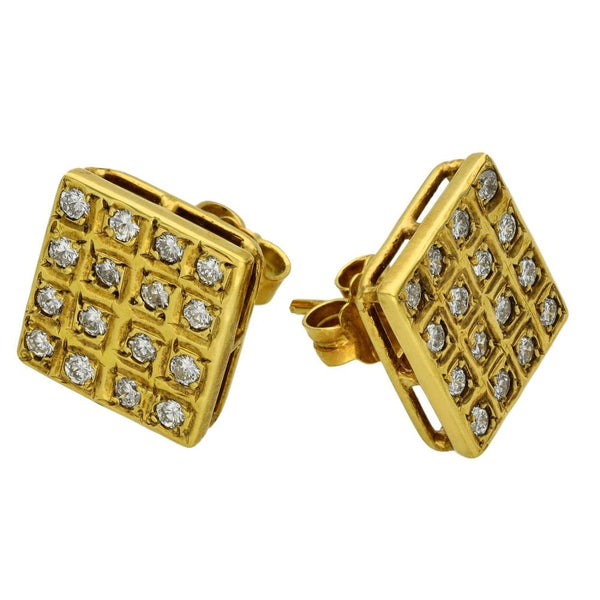 Ladies 18ct Yellow Gold Square Diamond Earrings - 0.96ct