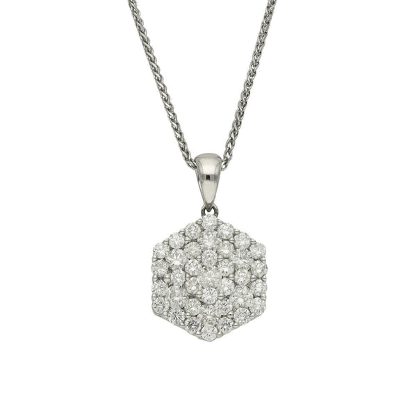 Ladies 18ct White Gold Diamond Cluster Pendant & Chain - 1.30ct