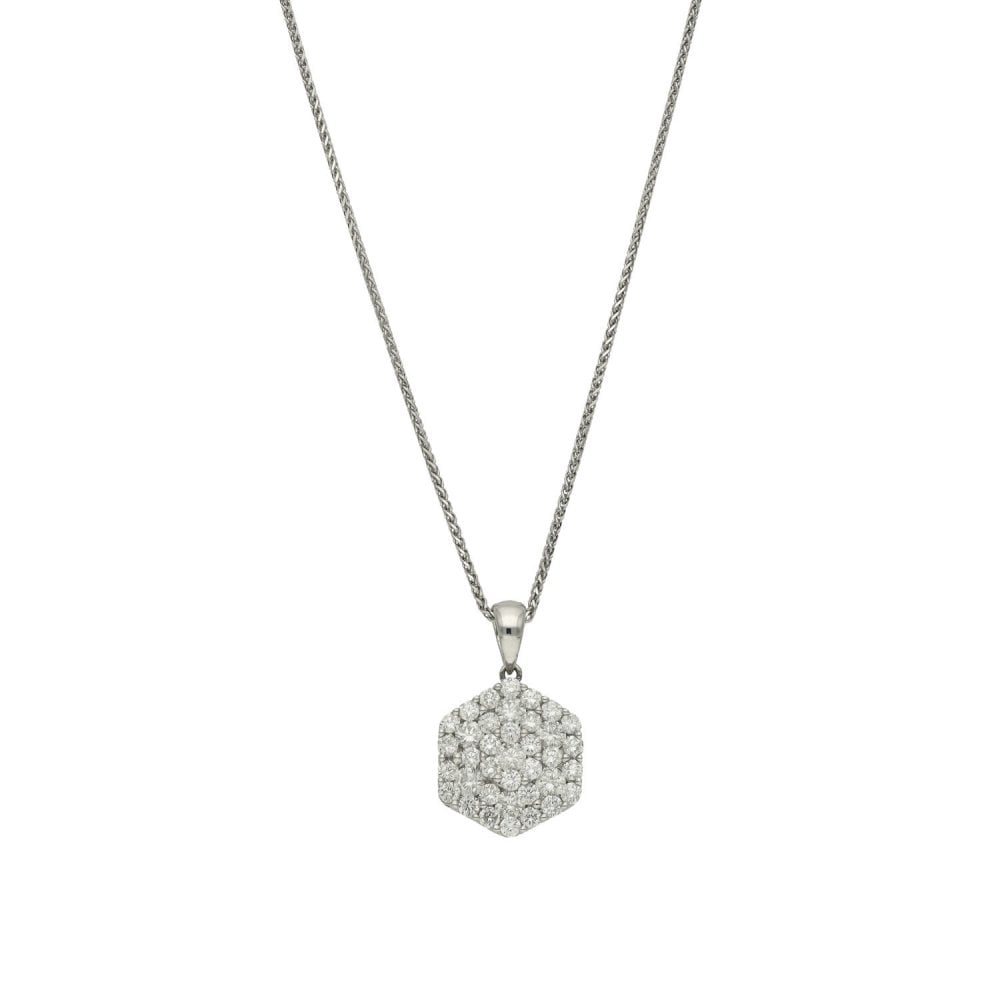Ladies 18ct White Gold Diamond Cluster Pendant & Chain - 1.30ct