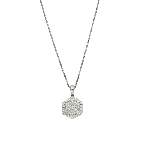 Ladies 18ct White Gold Diamond Cluster Pendant & Chain - 1.30ct