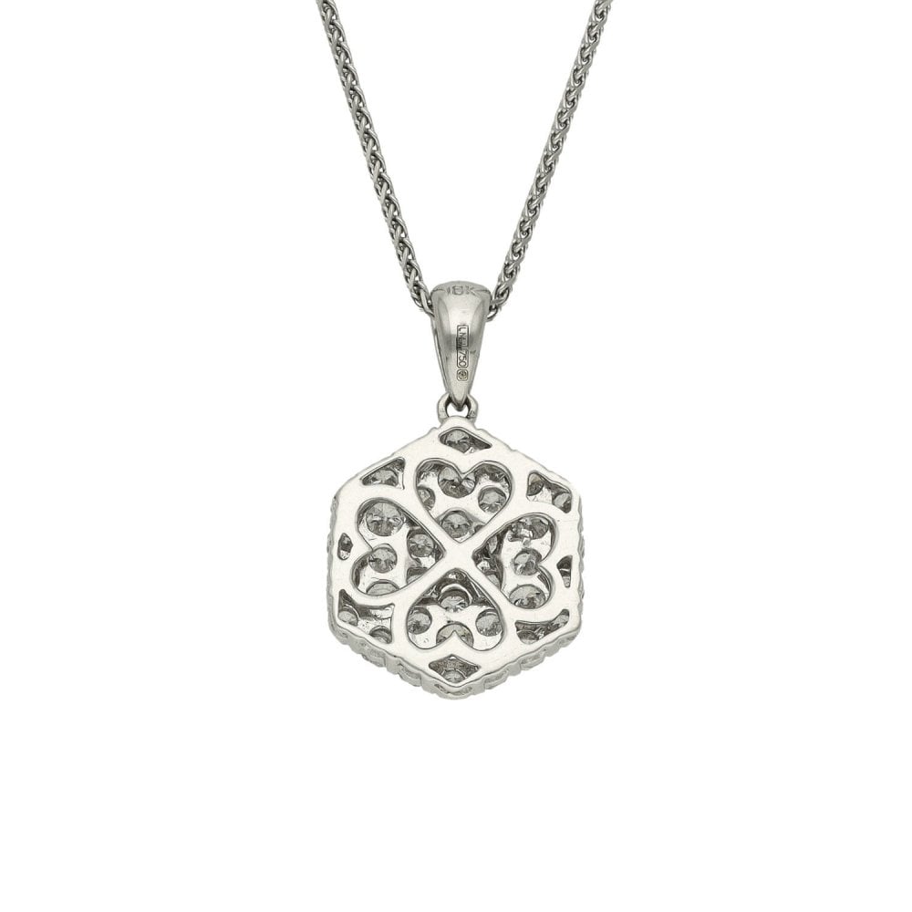 Ladies 18ct White Gold Diamond Cluster Pendant & Chain - 1.30ct