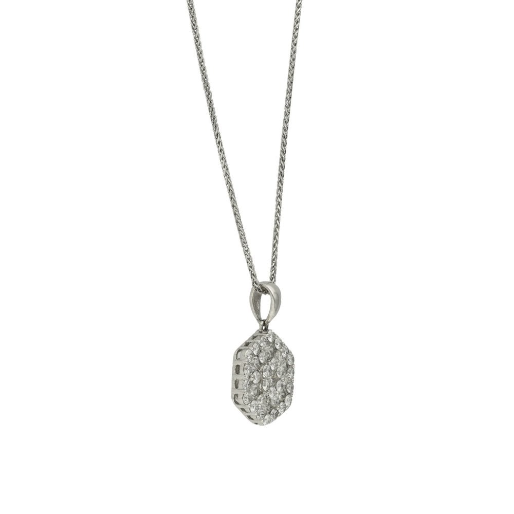 Ladies 18ct White Gold Diamond Cluster Pendant & Chain - 1.30ct