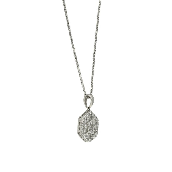 Ladies 18ct White Gold Diamond Cluster Pendant & Chain - 1.30ct