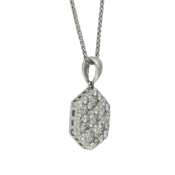 Ladies 18ct White Gold Diamond Cluster Pendant & Chain - 1.30ct