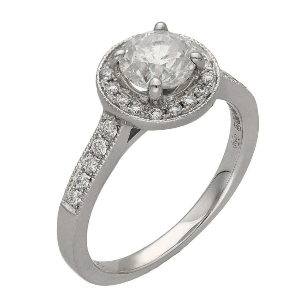 Ladies 18ct White Gold Diamond Halo Engagement Ring - 1.27ct