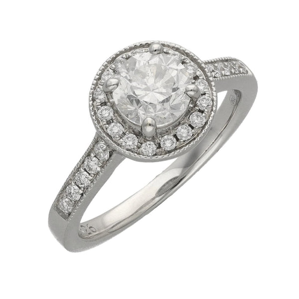 Ladies 18ct White Gold Diamond Halo Engagement Ring - 1.27ct