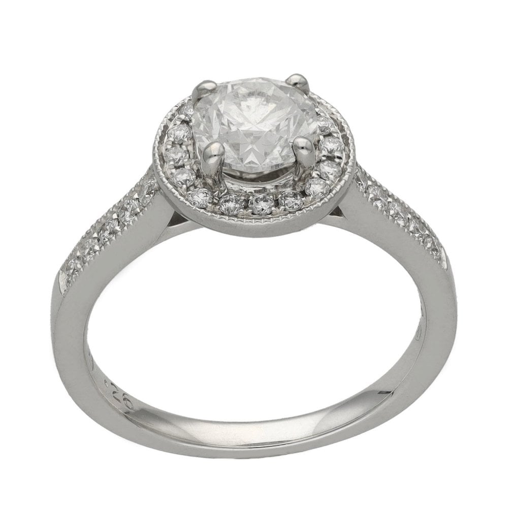 Ladies 18ct White Gold Diamond Halo Engagement Ring - 1.27ct