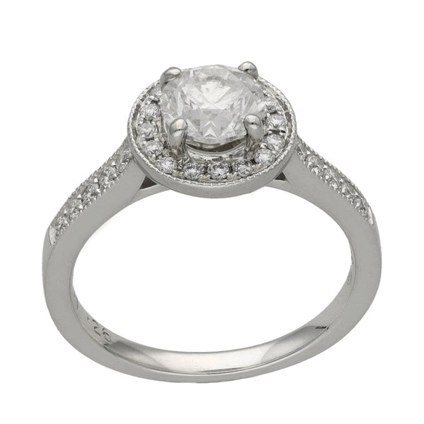 Ladies 18ct White Gold Diamond Halo Engagement Ring - 1.27ct
