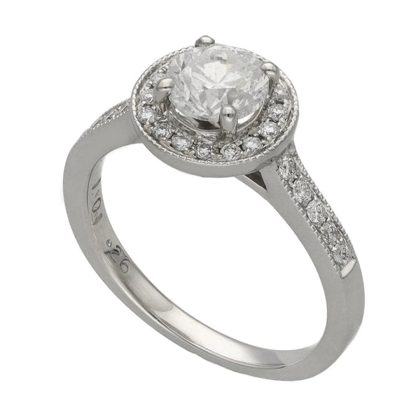 Ladies 18ct White Gold Diamond Halo Engagement Ring - 1.27ct